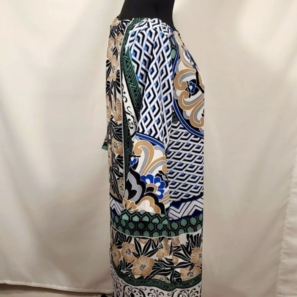 Hale Bob Classic Floral Blue Tan Dress Size Medium M NWTG